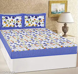 Cotton king size flat sheets for double bed in 3D printed design, ideal for adults by MEEJOYA JAIPUR, durable and breathable, pack includes 2 pillow covers, made in India
