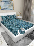 Supersoft glace cotton fitted double bedsheet with botanical print & 2 pillow covers, ideal for summer, snug & form-fitting design, Indian origin (78"x72" x 8", 28"x20" pillow covers)