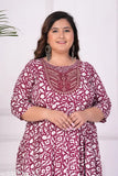 Embroidered cotton Anarkali kurta for women, rayon fabric, three-quarter sleeves. Vibrant Indian ethnic wear with unique design and prints