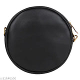Trendy black faux leather round bag with embroidery
