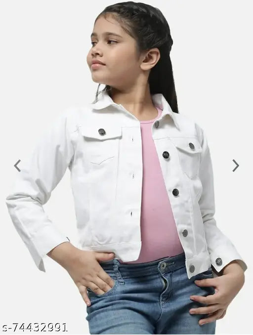 Girl's solid cotton jacket, full sleeve
