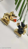 Ceramic Ganesh idols: GanpatiBappa Mushak & mouse combo set (India-made, 2 black and golden 2-inch statues)