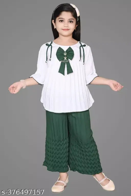 Cotton blend palazzo kuta pant for kids, self-design with three-quarter sleeves. Indian origin, sizes from 2-3 to 10-11 years