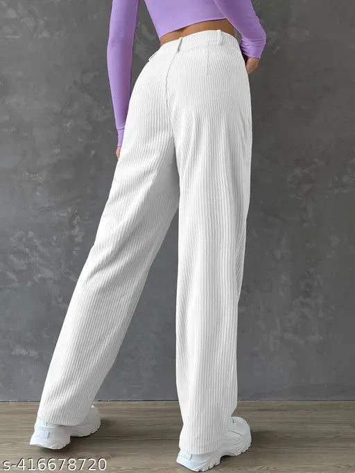 Stylish cotton-lycra women's trouser, solid net, XXL for casual occasions