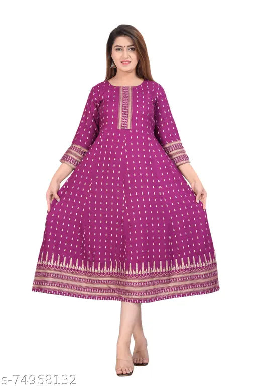 Rayon full length kurti, sipet print with three-quarter sleeves, Indian handloom fashion