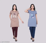 Cotton blend printed nightsuit set (pack of 2), perfect for women's and girls' summer wear