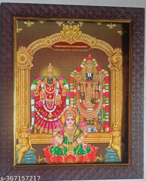 Synthetic Resin, 12x9 inches Indian wall hanging photo frame of Tirupati Lord Srinivasa Balaji with Lakshmi Padmavati thayaar