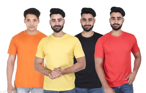 Polyester men's micro dry fit sports t-shirts pack of 4, round neck, keep you sweat-free throughout day. Regular fit, suitable for all physiques, available in multiple colors - Indian origin