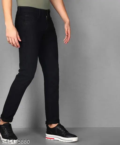 Black denim slim-fit jeans for men by Creatywitty, size 28/30/32