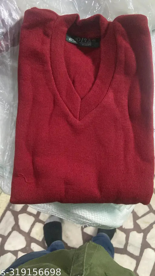 Maroon wool sweater, solid pattern for kids 3-14 years, on model