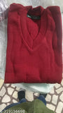 Maroon wool sweater, solid pattern for kids 3-14 years, on model