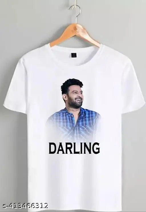 White printed salaar prabhash t-shirt for men and women, polyester with short sleeves, suitable for various occasions like Holi, parties, or daily wear