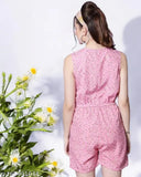 Pink crepe sleeveless floral print summer jumpsuit for women, multi-colored design, ultra-modern casual look, trendy one-step outfit
