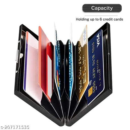 Metal wallet for men, 6 card slots, RFID protection & pop-up function, sleek black design