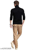 GlamStore Black Causal Turtle Neck or High Neck full sleeves Men Cotton Tshirts