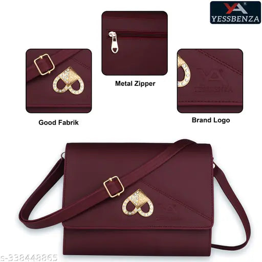 Maroon leather crossbody bag with heart charm