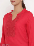 Rayon lace top with embroidered net pattern, long sleeves, moss crape fabric for women in casual style