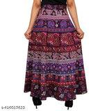 Blue and Purple Pack, Women's Cotton Sanganeri Jaipuri Print Long Wrap Skirt, Indian Gujarati fashion maxi skirt on display