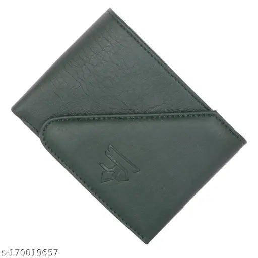 Green faux leather JnD Men's Kaan wallet, textured net pattern, 2 compartments, made in India