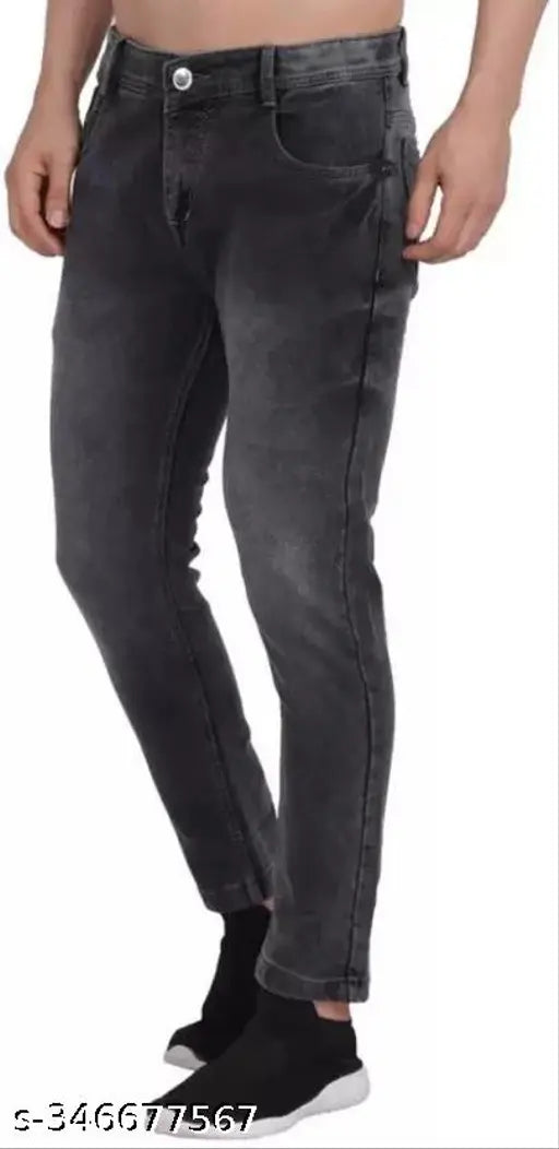 Comfortable cotton blend grey plain jeans for men, perfect fit and style at any occasion. Size 28-36, made in India