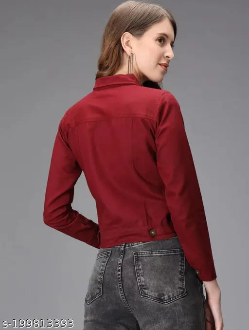 Denim women's long-sleeved jacket, trendy solid pattern, size options available