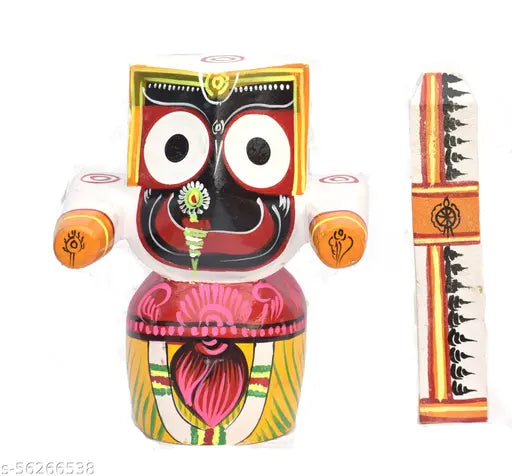 Wooden Lord Sri Jagannath Swami idol with Sudarshan Chakra, Indian handicraft for home decor or religious places, 15cm x 7cm x 12cm