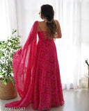 Pure orange chiffon floral print anarkali dress with dupatta, lightweight chiffon bandhej fabric, ready-to-wear