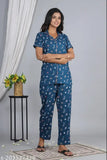 Women's and girls printed cotton night suit set, featuring short-sleeved shirt and pyjama bottoms in vibrant multicolor design, finest quality fabric for comfort and glamour, Made in India