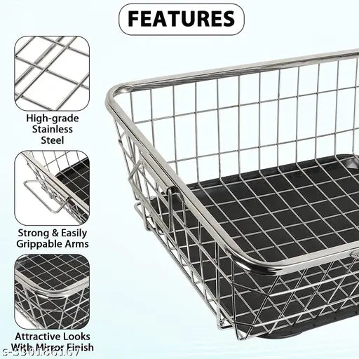 Stainless steel dish drainer with removable tray and spoon holder, for dishwashing