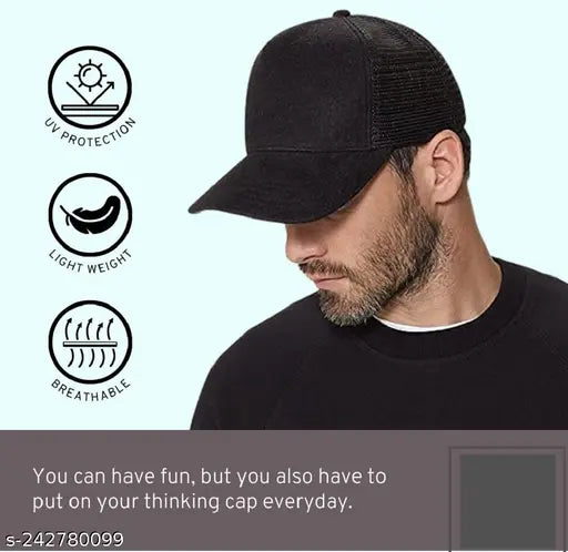 Polyster half-net baseball cap, solid color with cool hip-hop style, suitable for men and women. Protects from UV rays, one size fits all. Indian origin