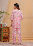pink rayon nightsuit for women and girls, printed net design with three-quarter sleeves, ideal for nightwear comfort, made in India