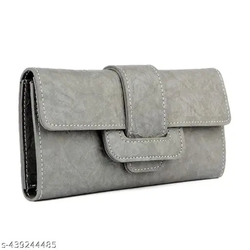 Grey leather daily use wallet with flap closure and multiple card slots