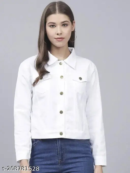 Denim women's three-quarter sleeve jacket, solid color, trendy fashion. Size options: S (28/24/28/28/11), M (30/25/30/30/12), L (32/26/32/32/13), XL (34/27/34/34/14)