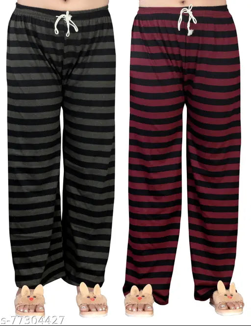 Womens comfy cotton blend pyjamas, black and red striped lounge wear, two piece nightwear set