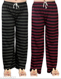 Womens comfy cotton blend pyjamas, black and red striped lounge wear, two piece nightwear set