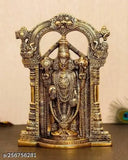 Gold-plated Tirupati Balaji Murti, 25.5cm metal spiritual home decor showpiece on display stand, Indian craftsmanship