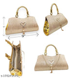 Gold sequin clutch bag, designed with a heart-shaped closure, perfect for wedding or party wear