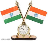Indian flag quartz watch dashboard art piece, national emblem showpiece for home, office, or car