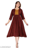 NKFASHIONE Women's Printed Cotton Long Kurti with Pant Set for Regular Wear Girls' Flared Kurta
