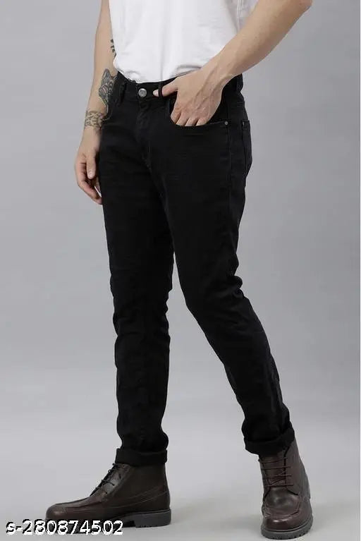 Black polycotton men's jeans, slim & stylish fit, comfortable wear for men, size options: 26, 28, 30, 32 (39 inch length)