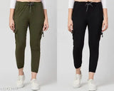 Green pants, black pants, cotton material, elasticated waist, dori pattern