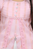 Pink cotton knee-high dress with lace trim