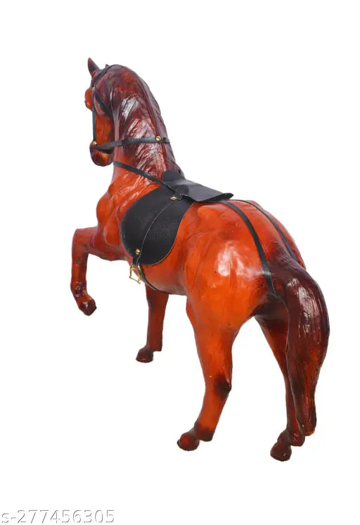 Brown leather Shivaji Horse Handicraft decorative showpiece - 12 inches (32 cm)