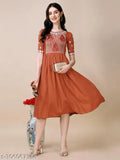 Red embroidered kurta with flared skirt