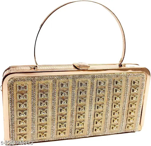 Golden clutch with chain and handle, stylish design