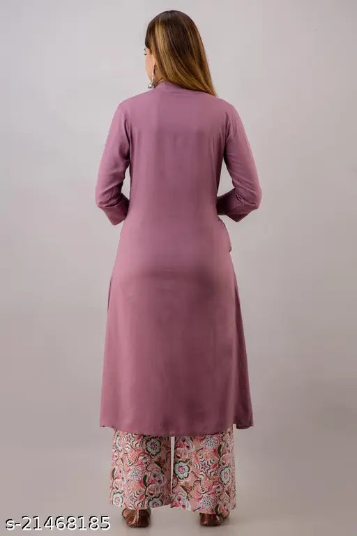 Women's Rayon A-line Kurta Palazzo Set by MAUKA, solid color, three-quarter sleeves, latest design featuring side pockets