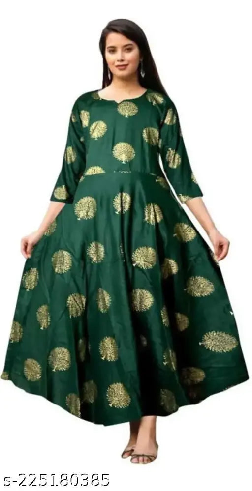 Green rayon three-quarter sleeve Boota Kurta with Zari woven pattern, traditional Indian ethnic wear for women on display
