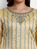 Yellow chanderi embroidered designer straight suit