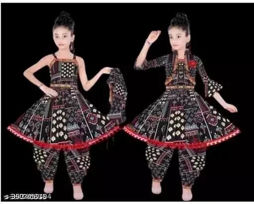 Cute baby girl cotton linen ethnic dress, printed net pattern in various sizes (0-3M - 10-11Y), Indian origin