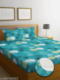 TARAIN Collection premium Glace cotton elastic king size fitted bedsheets with 2 pillow covers, double bed. Botanical print, supersoft fabric. Ideal for summer, adult use. Made in India